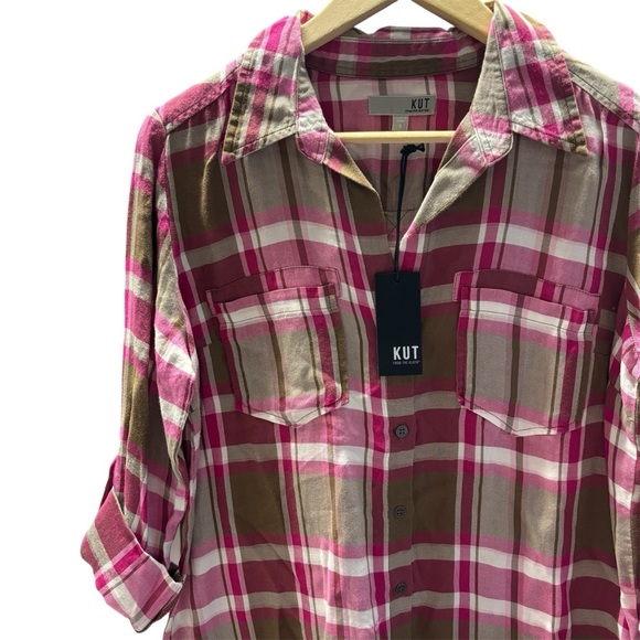 KUT FROM THE KLOTH Hannah Button Down Plaid Shirt | Size Small - Picture 2 of 5